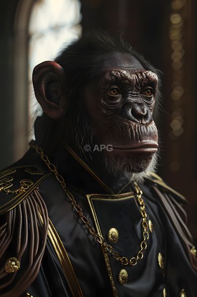 Porträt eines Schimpansen in historischer Uniform